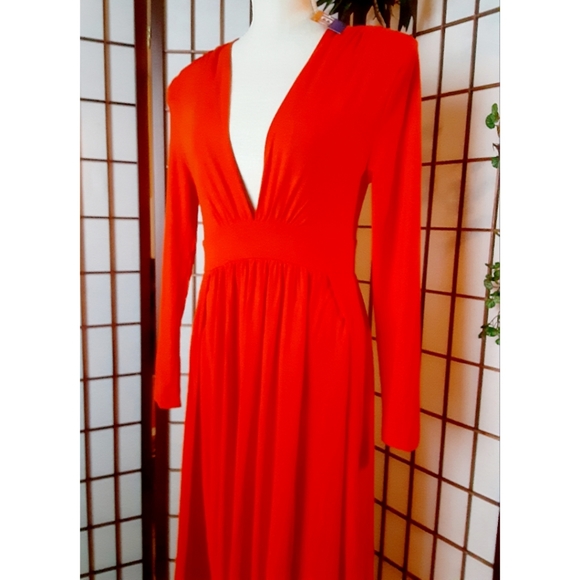 SHEIN Sexy Plunging Neck High Split Dress - Orange - Picture 11 of 16